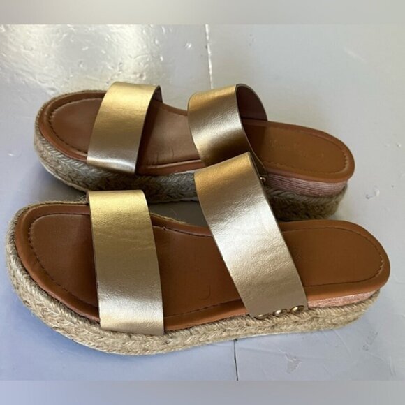 Lily Morgan Gold Espadrille Platform Sandals with Double Straps, Size 8 - Picture 10 of 10